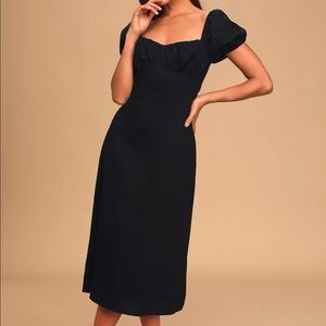 Lulu’s Black Puff Sleeve Smocked Midi Dress